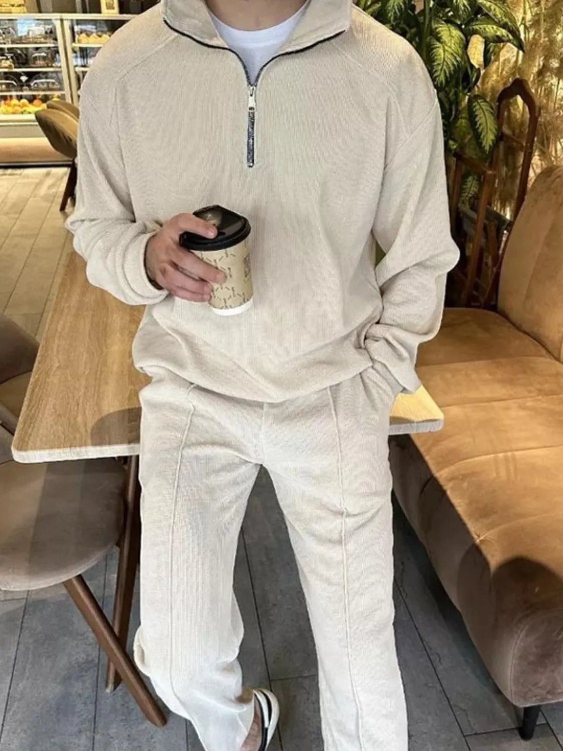 Men's Full Size Half Zip Long Sleeve Top and Pants Plus Size.