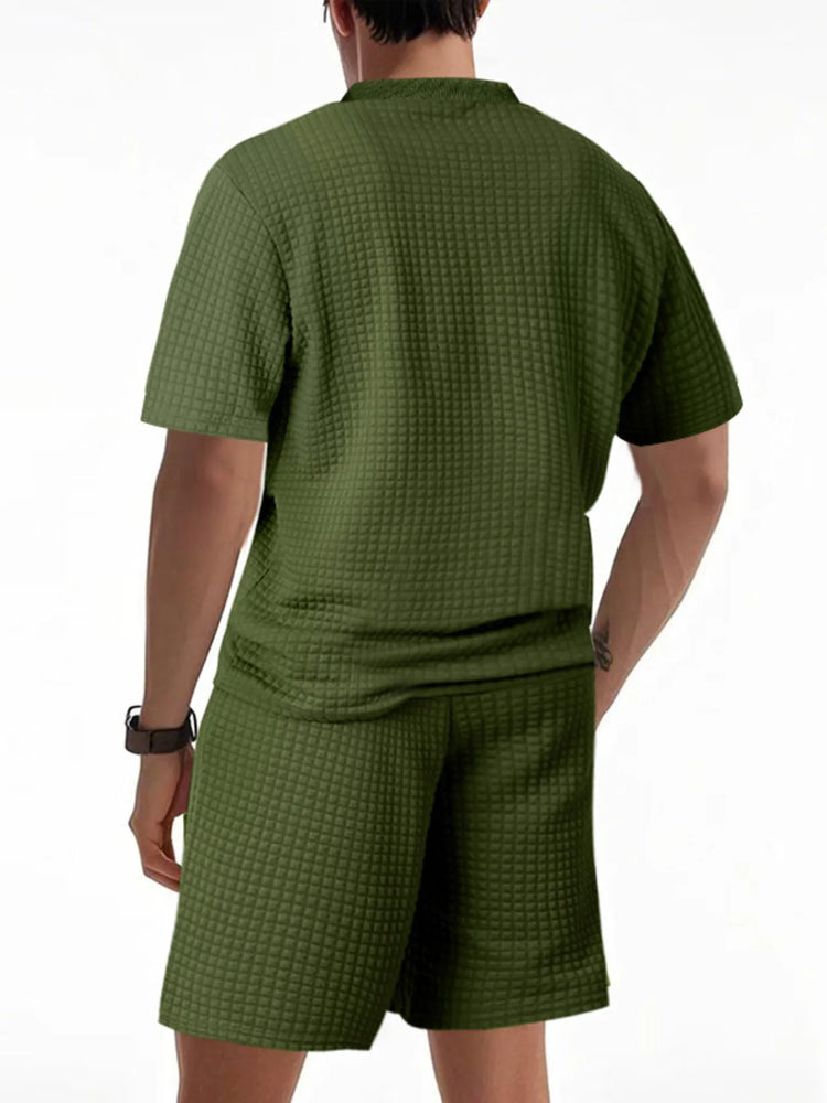 Men's Full Size Textured Round Neck Top and Shorts Set Plus SIze.