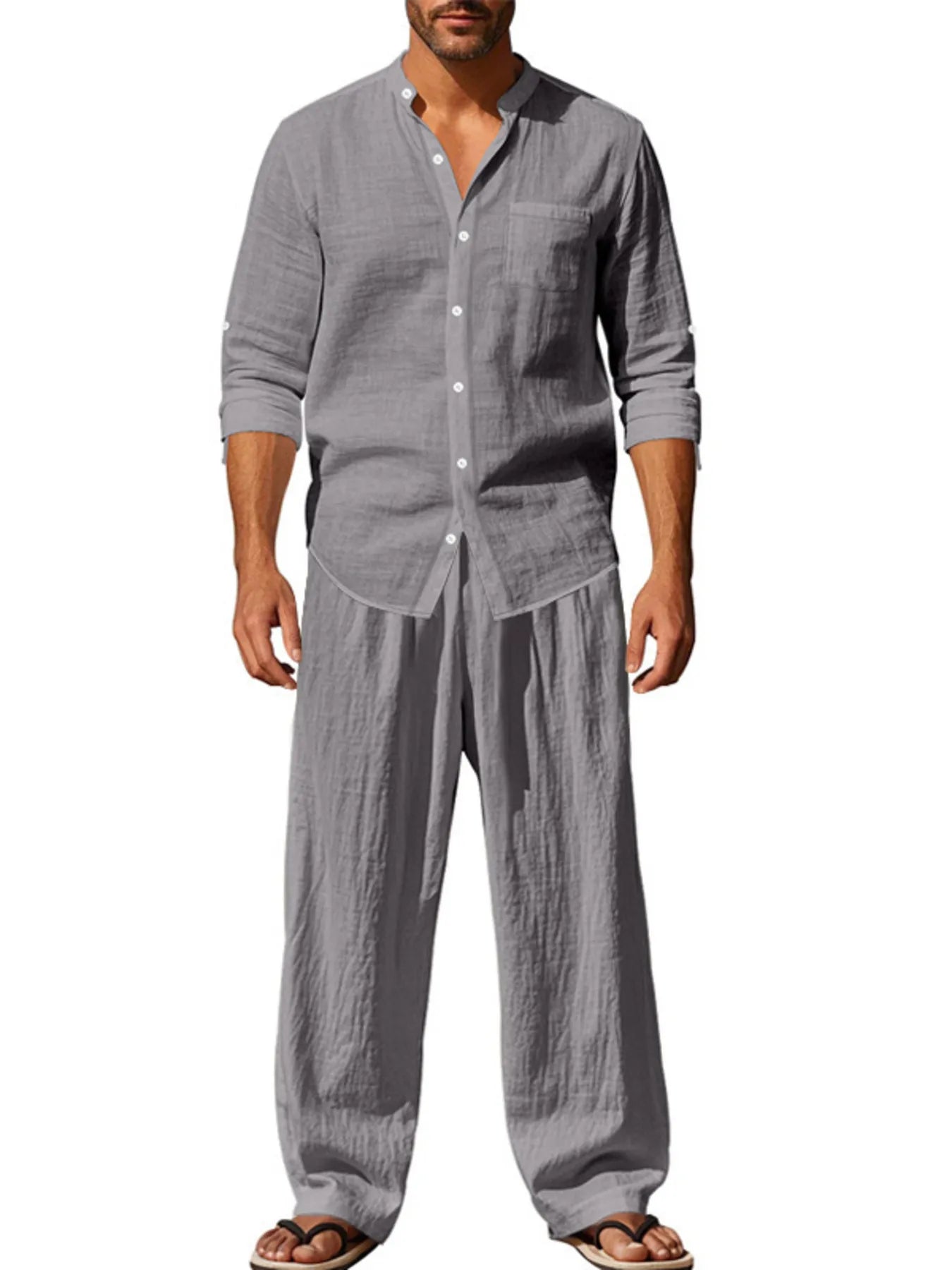 
                  
                    Men's Full Size Button Up Shirt and Pants Set Plus Size.
                  
                