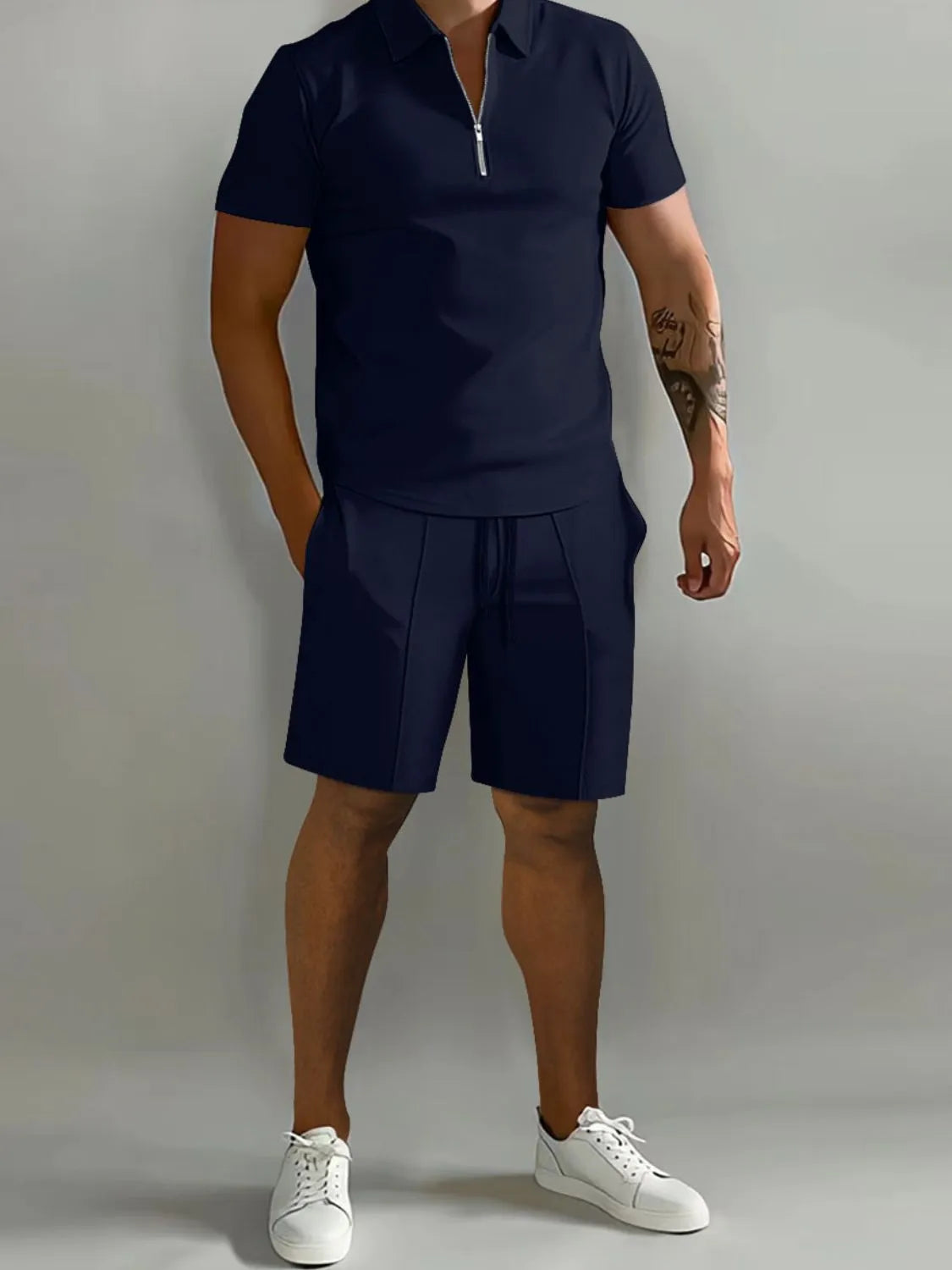 
                  
                    Men's Full Size Collared Neck Short Sleeve Top and Shorts Set Plus Size.
                  
                
