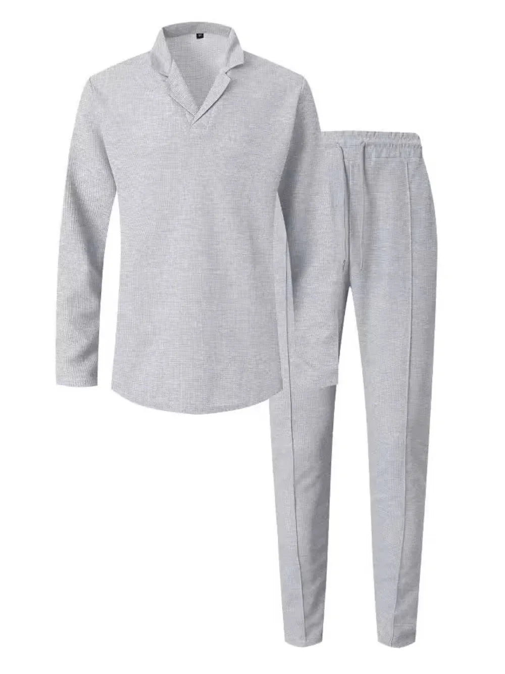 Men's Full Size Waffle-Knit Long Sleeve Top and Pants Set Plus Size.