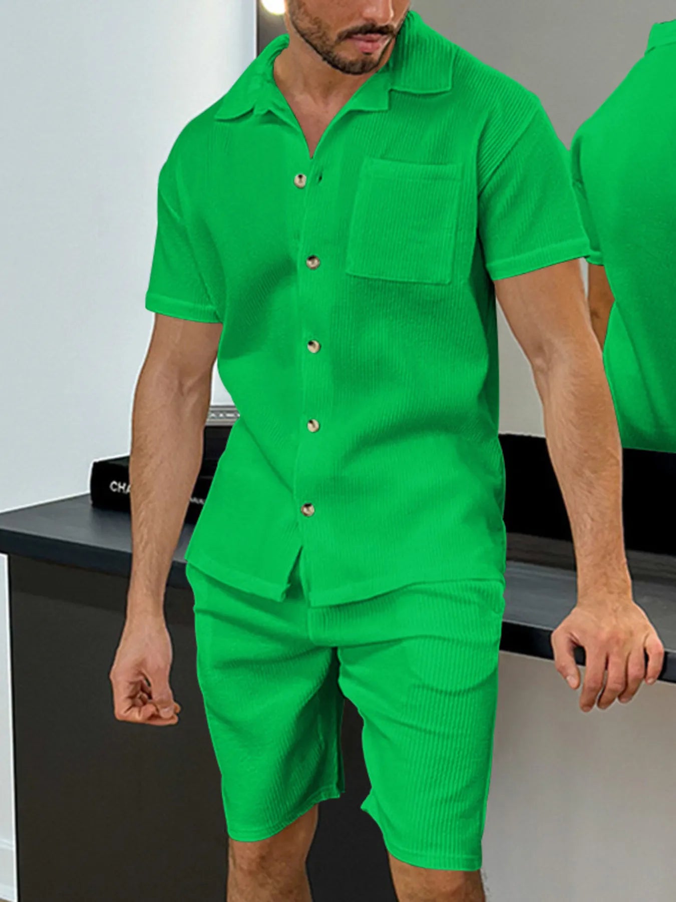 
                  
                    Men's Full Size Button Up Top and Shorts Set Plus Size.
                  
                