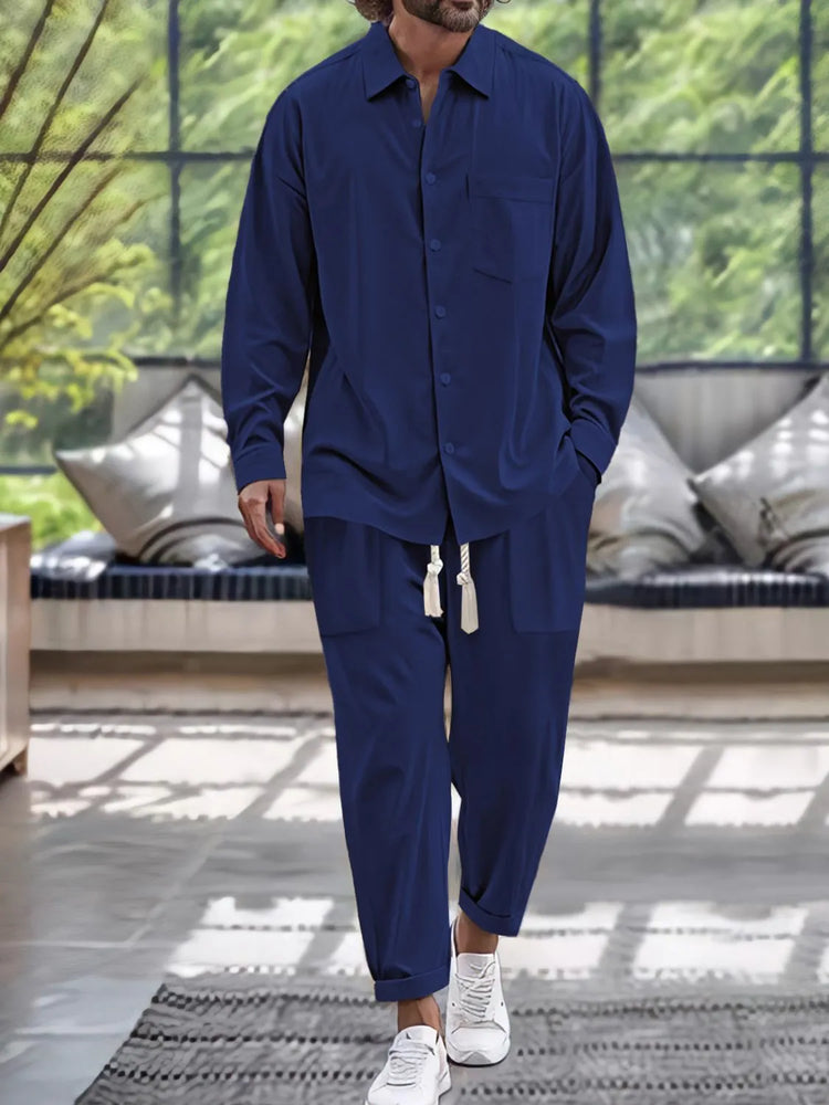 Men's Button Down Long Sleeve Shirt and Pants Set.