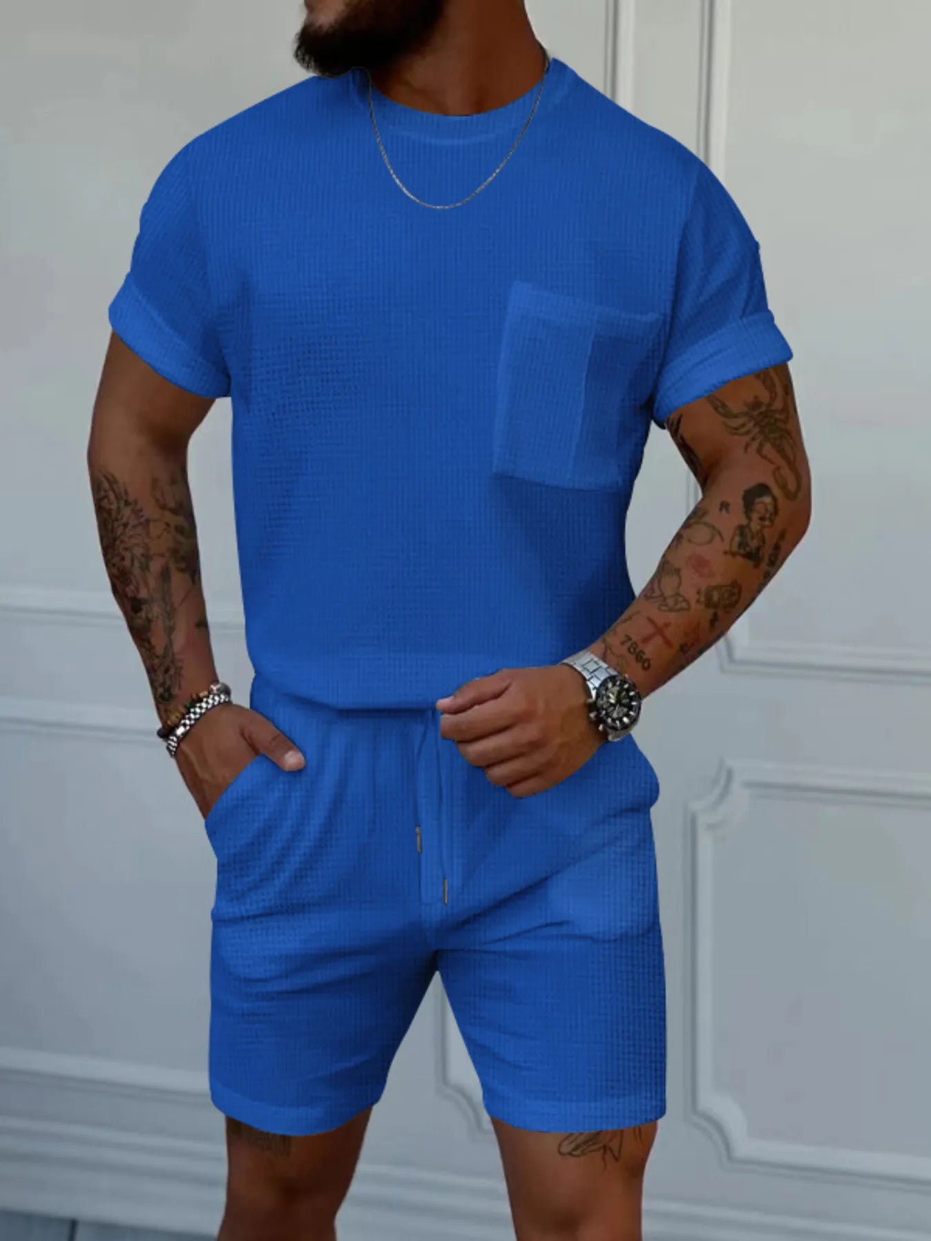 
                  
                    Men's Full Size Round Neck Short Sleeve Top and Shorts Set Plus Size.
                  
                