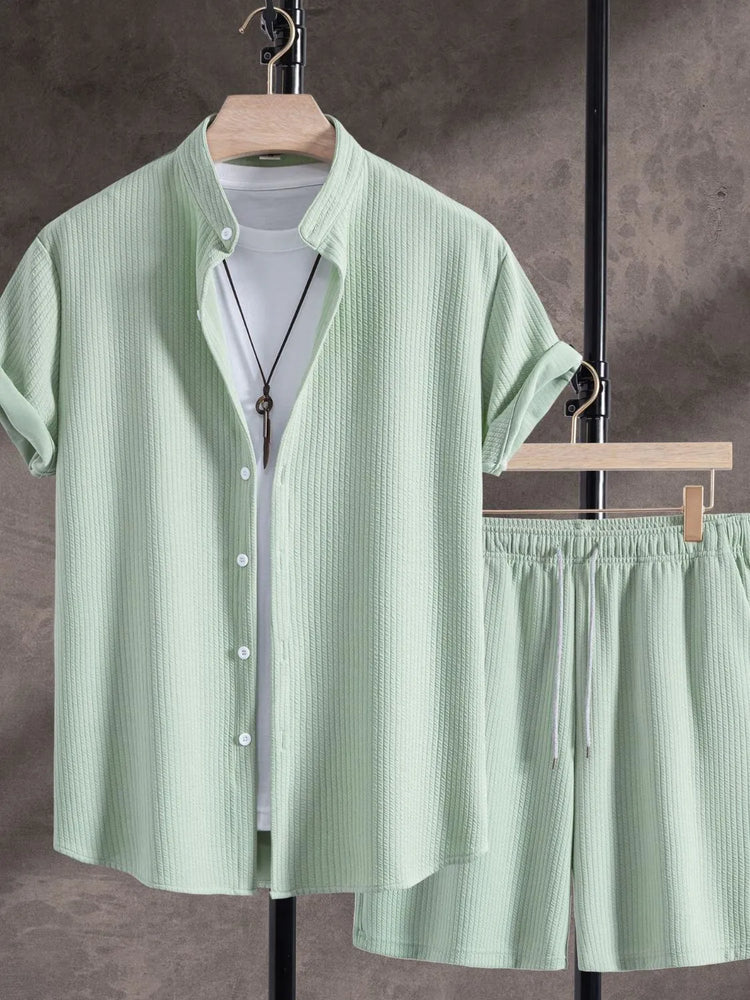Men's Ribbed Short Sleeve Shirt and Shorts Set.