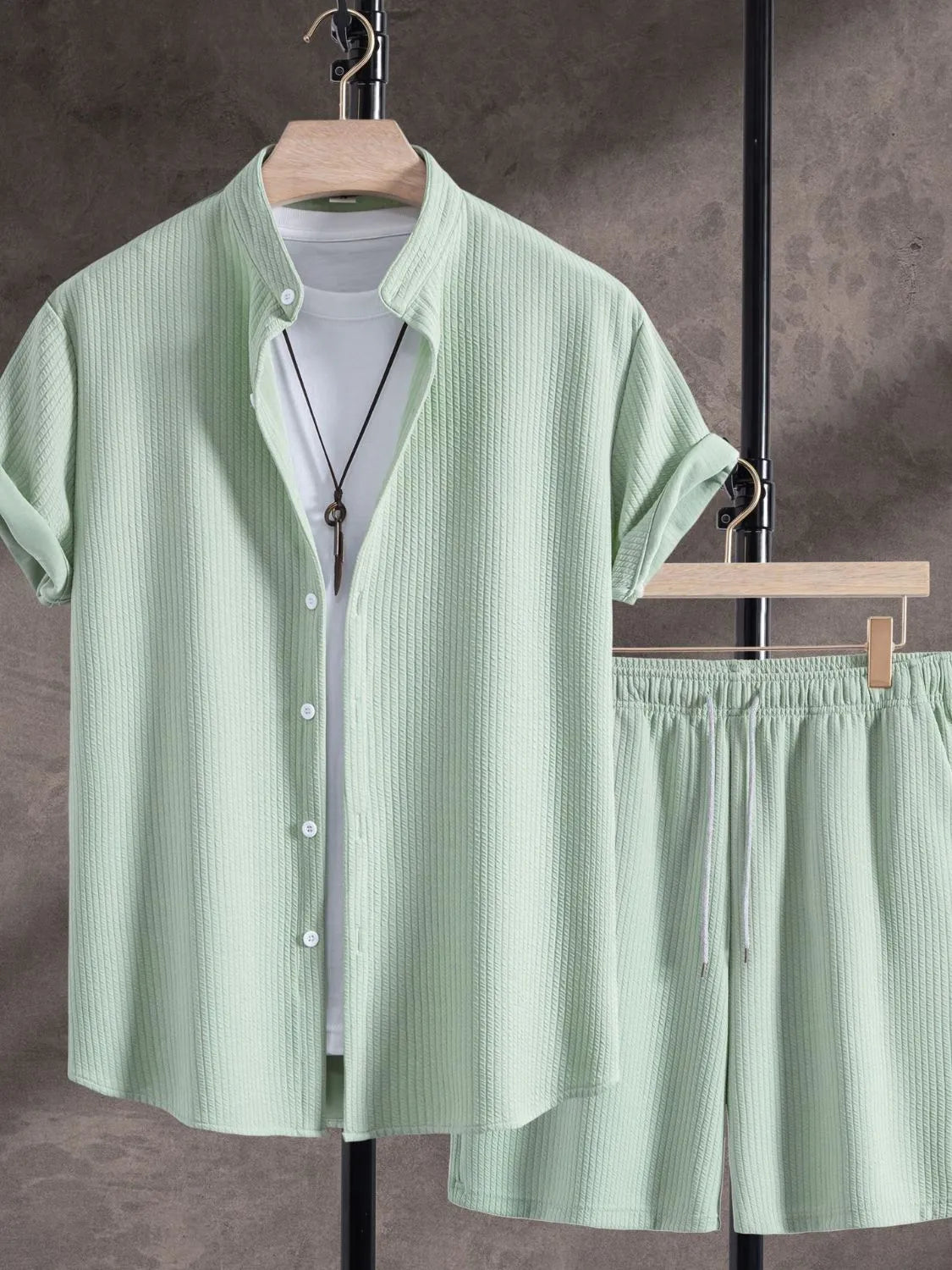 Men's Ribbed Short Sleeve Shirt and Shorts Set.