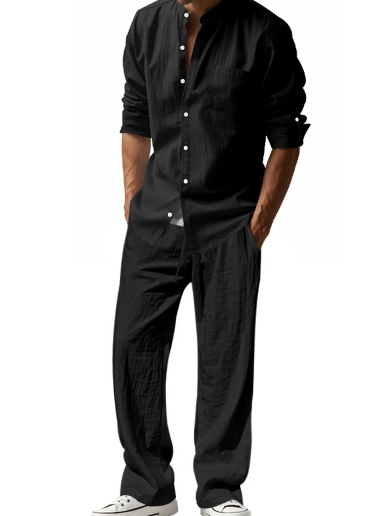 Men's Full Size Button Up Shirt and Pants Set Plus Size.