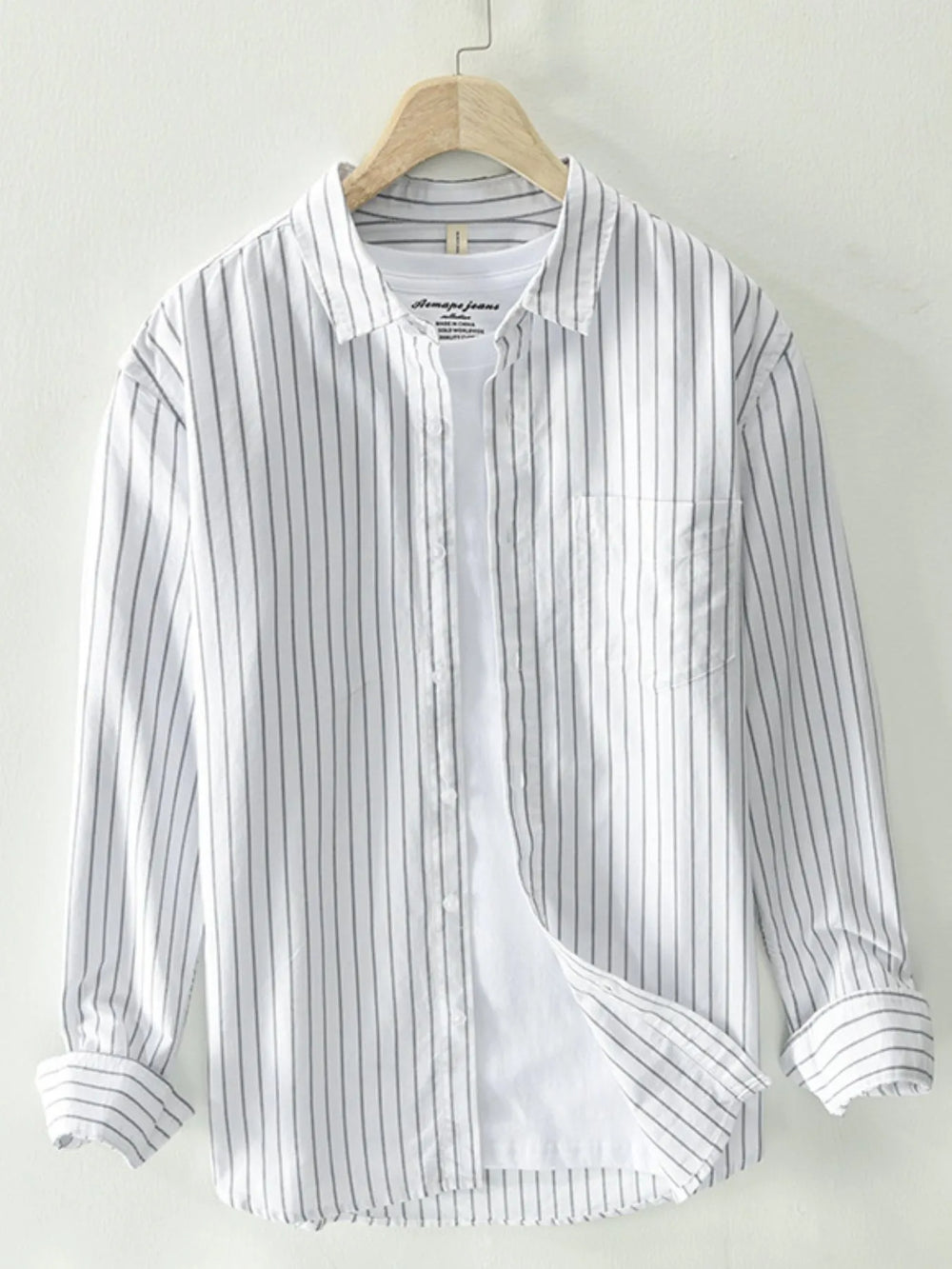 Men's Plus Size Striped Button Up Long Sleeve Shirt.