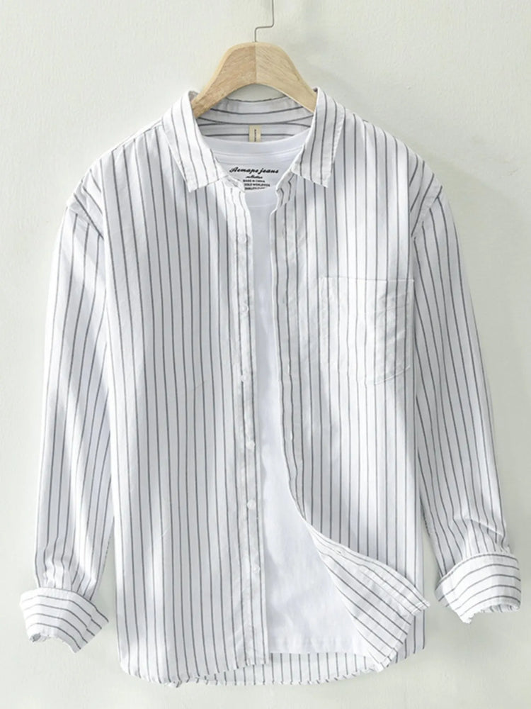Men's Plus Size Striped Button Up Long Sleeve Shirt.