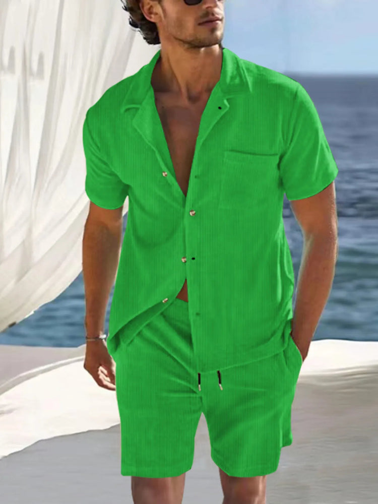 
                  
                    Men's Full Size Button Detail Short Sleeve Top and Shorts Set Plus Size.
                  
                