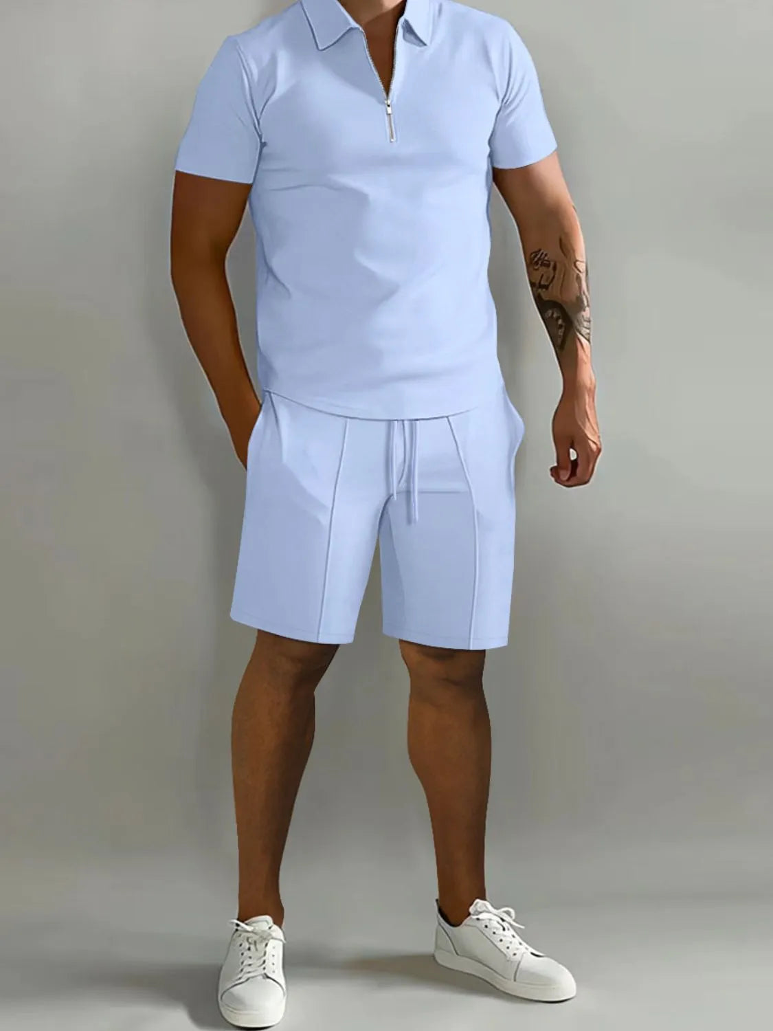 
                  
                    Men's Full Size Collared Neck Short Sleeve Top and Shorts Set Plus Size.
                  
                