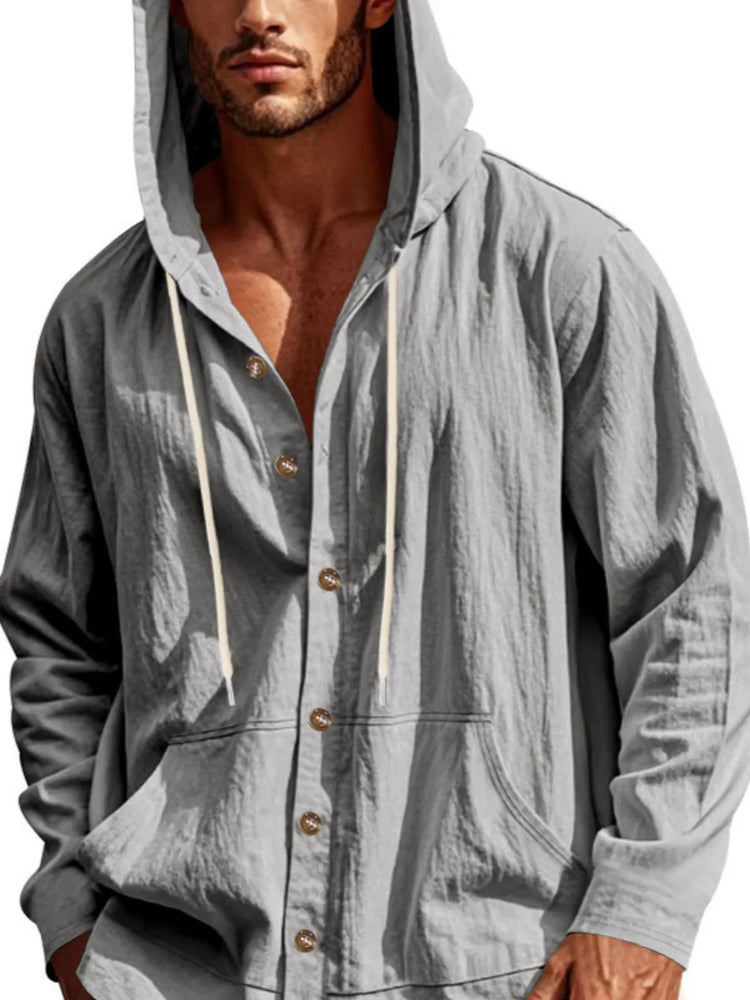 
                  
                    Men's Full Size Drawstring Button Up Hooded Top Plus Size.
                  
                