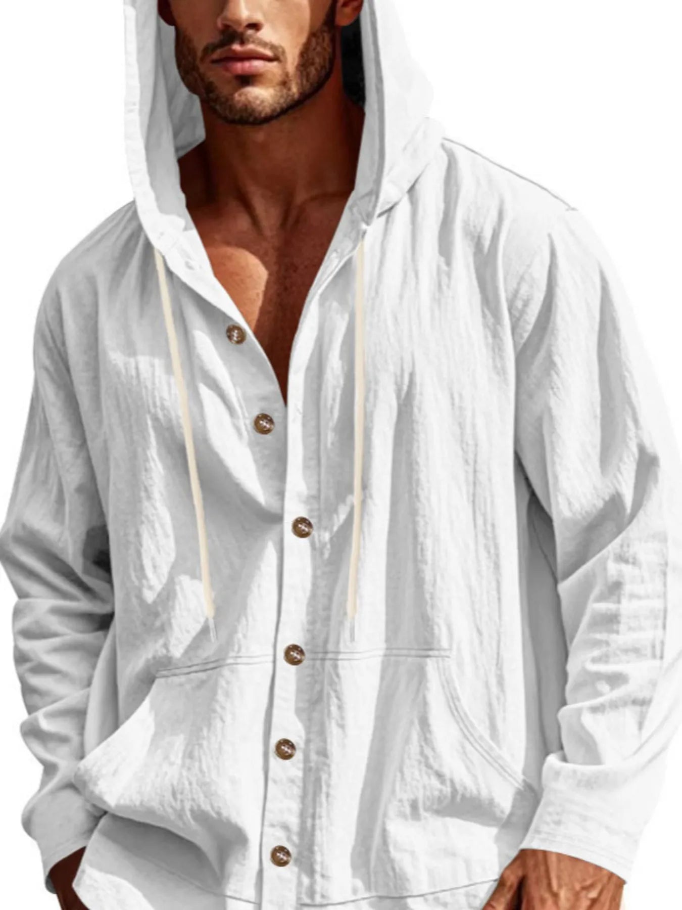 
                  
                    Men's Full Size Drawstring Button Up Hooded Top Plus Size.
                  
                