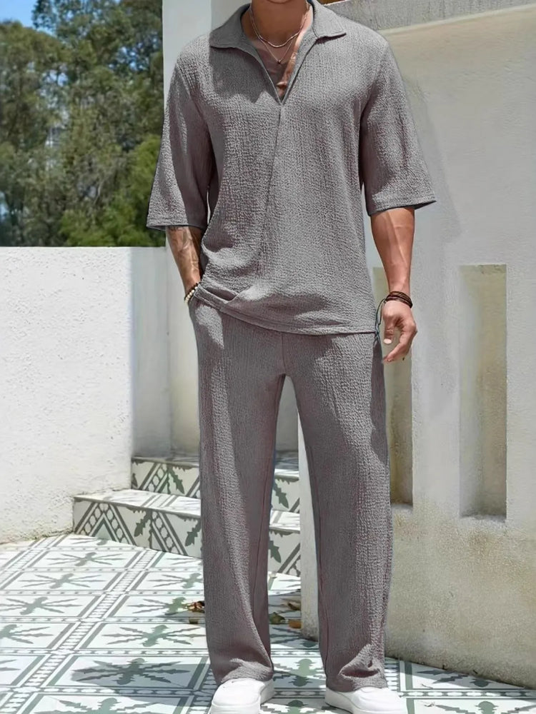 
                  
                    Men's Johnny Collar Half Sleeve Top and Pants Set.
                  
                