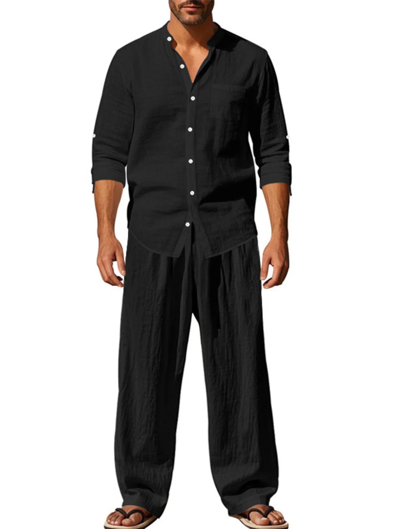 Men's Full Size Button Up Shirt and Pants Set Plus Size.