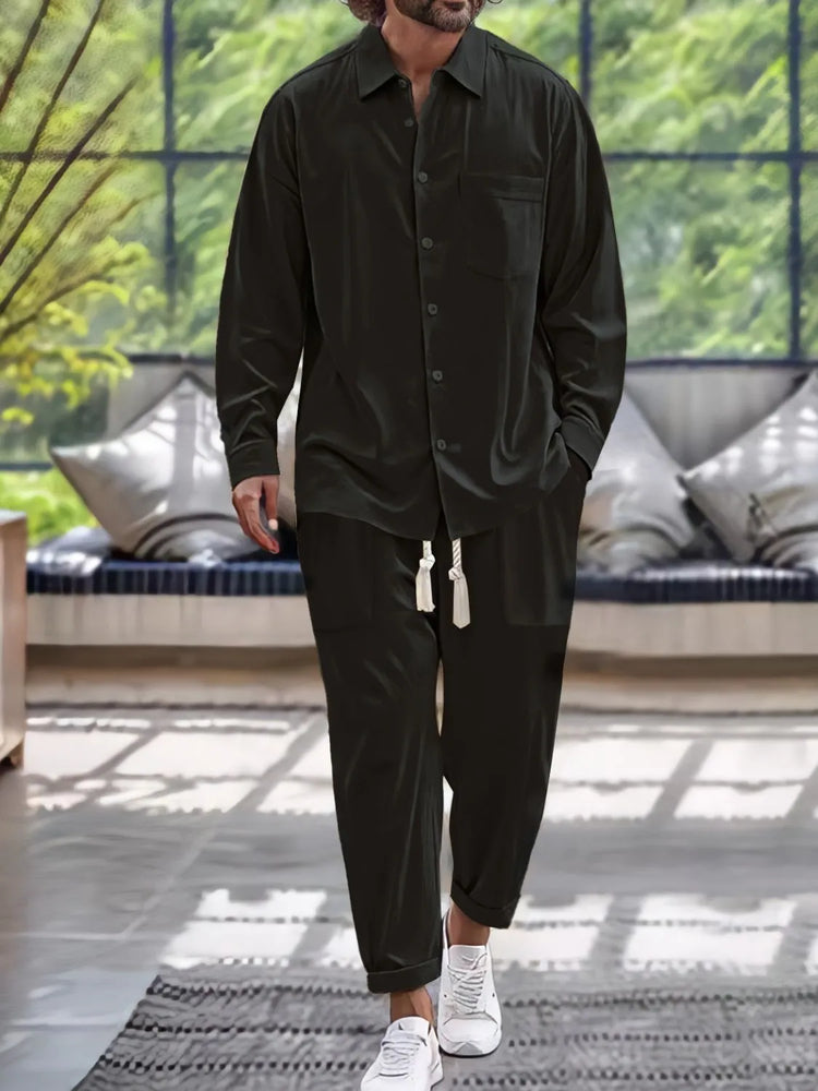
                  
                    Men's Button Down Long Sleeve Shirt and Pants Set.
                  
                
