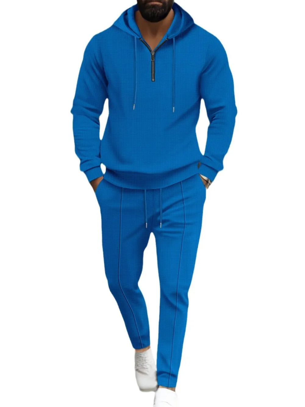
                  
                    Men's Full Size Waffle-Knit Half Zipper Hoodie and Pants Set Plus Size.
                  
                
