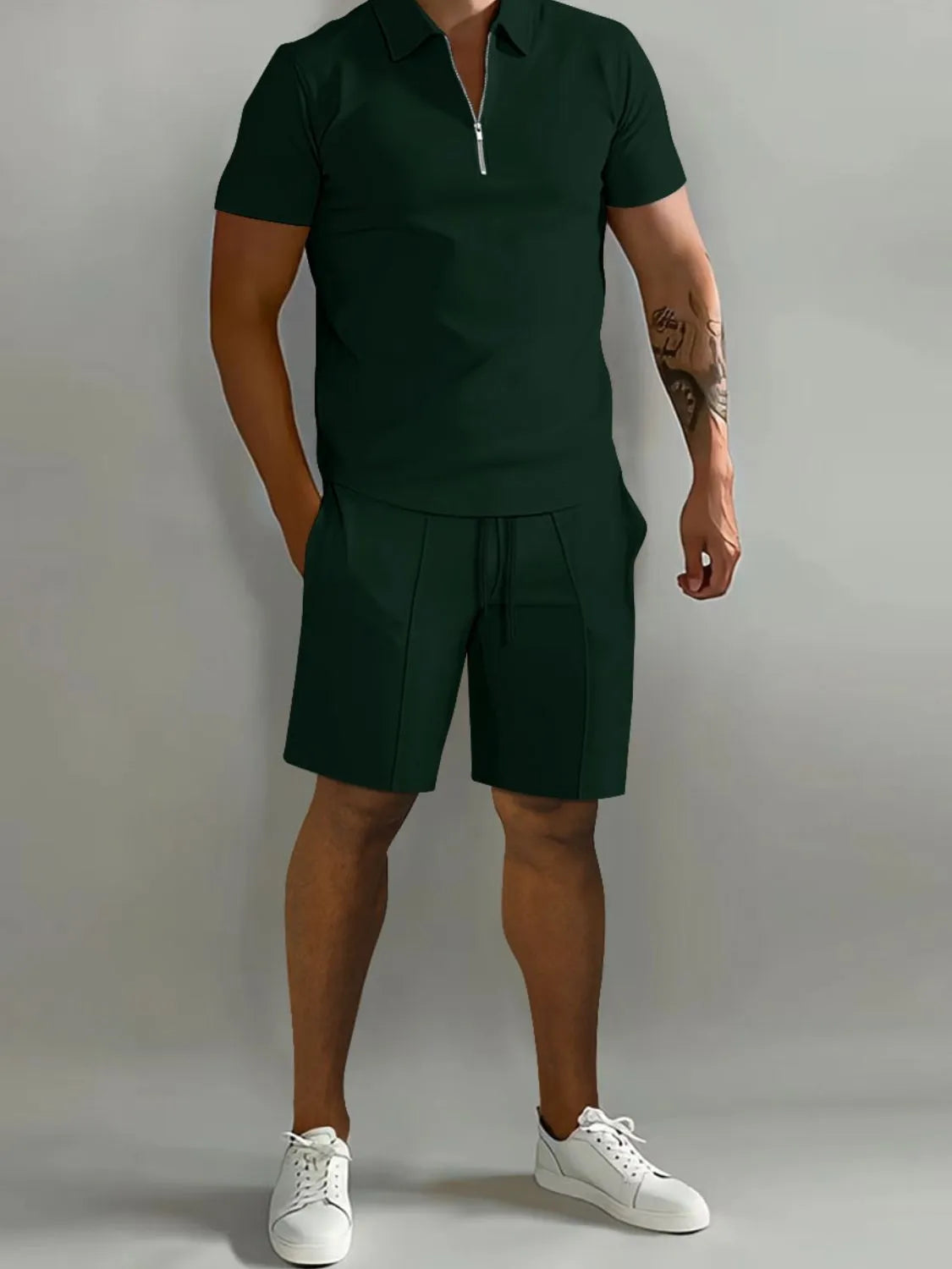 
                  
                    Men's Full Size Collared Neck Short Sleeve Top and Shorts Set Plus Size.
                  
                