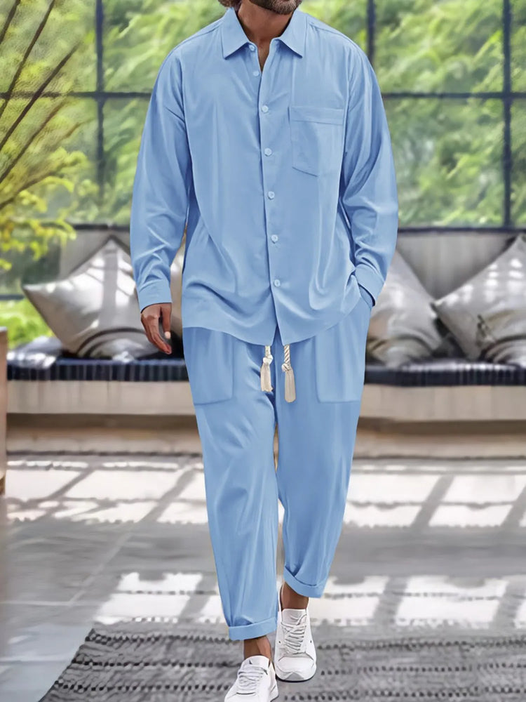 Men's Button Down Long Sleeve Shirt and Pants Set.