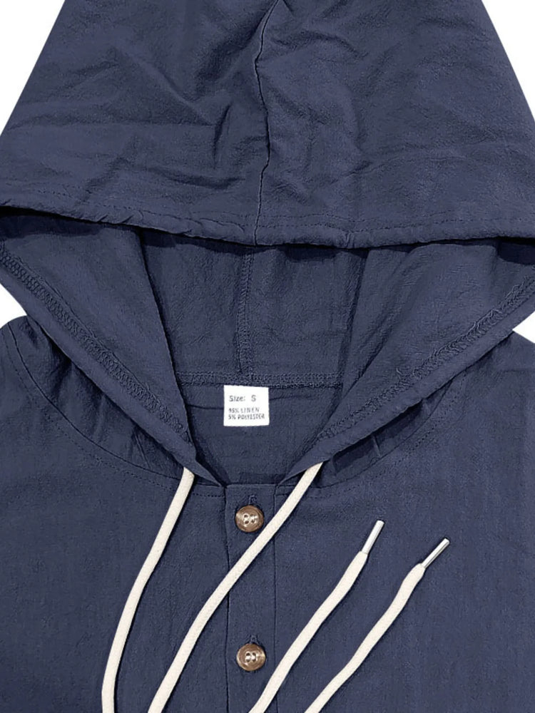 
                  
                    Men's Full Size Drawstring Button Up Hooded Top Plus Size.
                  
                