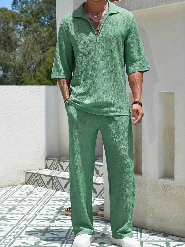 
                  
                    Men's Johnny Collar Half Sleeve Top and Pants Set.
                  
                
