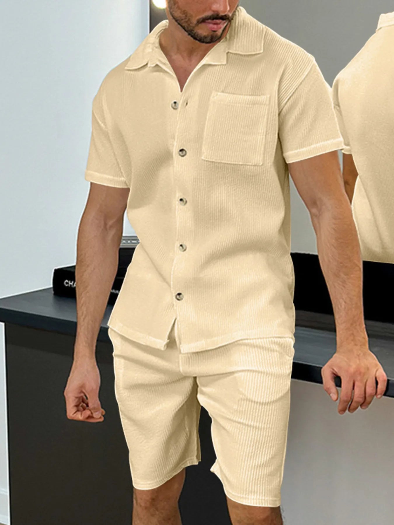 
                  
                    Men's Full Size Button Up Top and Shorts Set Plus Size.
                  
                