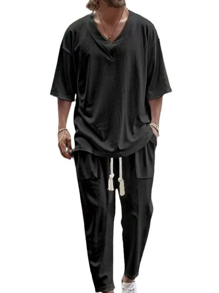 
                  
                    Men's V-Neck Half Sleeve Top and Pants Set.
                  
                