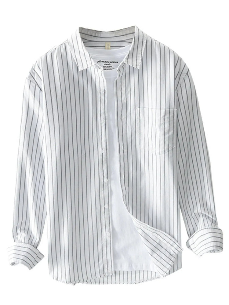 Men's Plus Size Striped Button Up Long Sleeve Shirt.