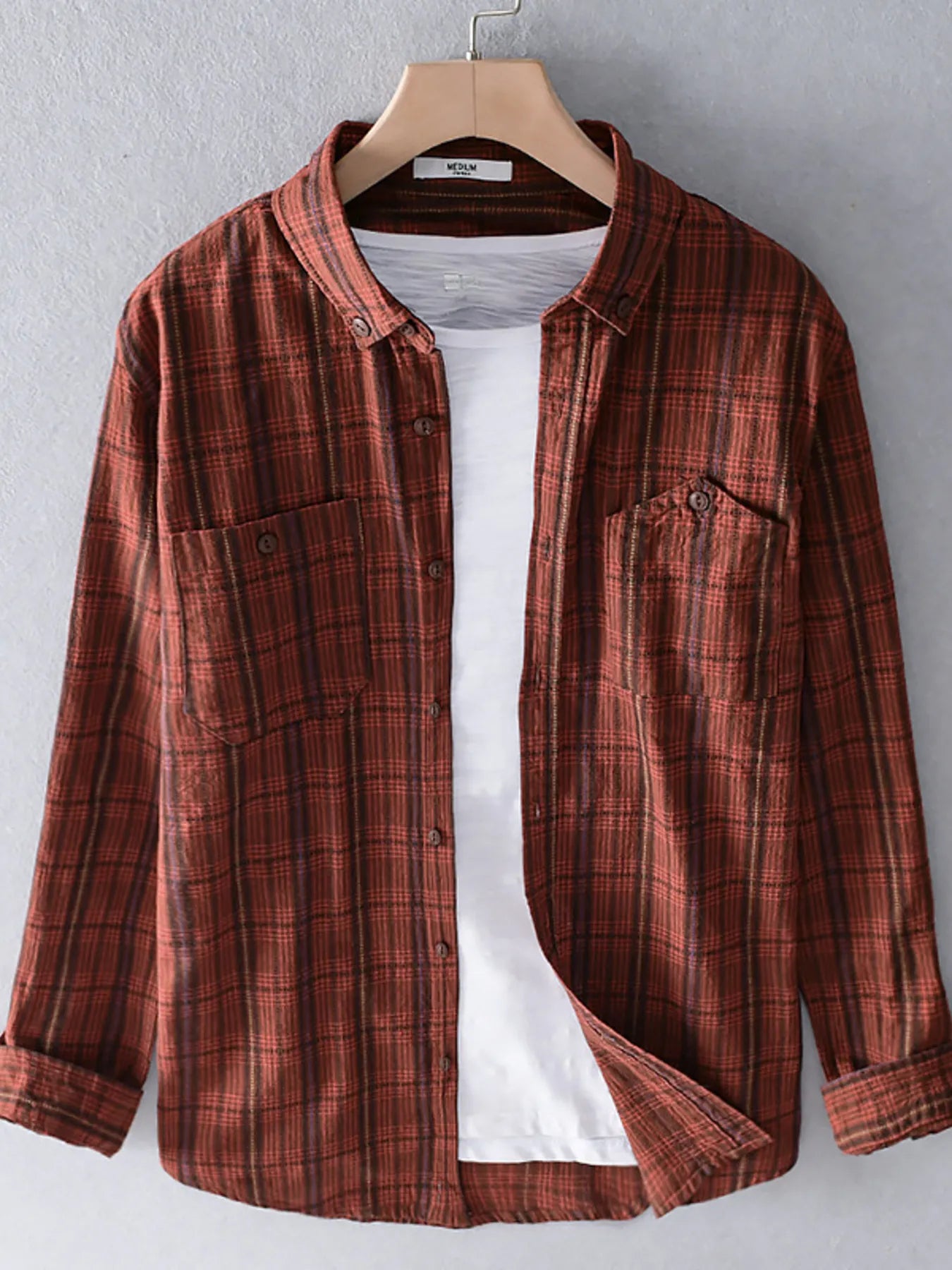 Men's Plus Size Button Up Long Sleeve Plaid Shirt.