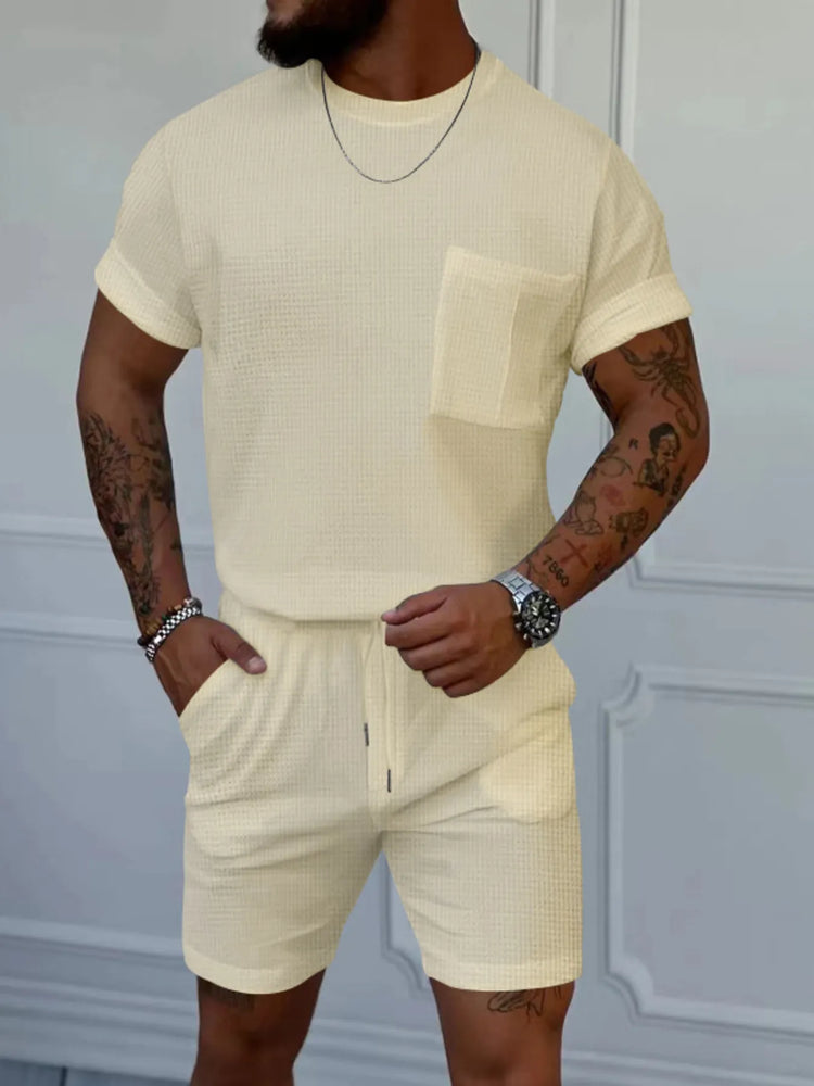 Men's Full Size Round Neck Short Sleeve Top and Shorts Set Plus Size.