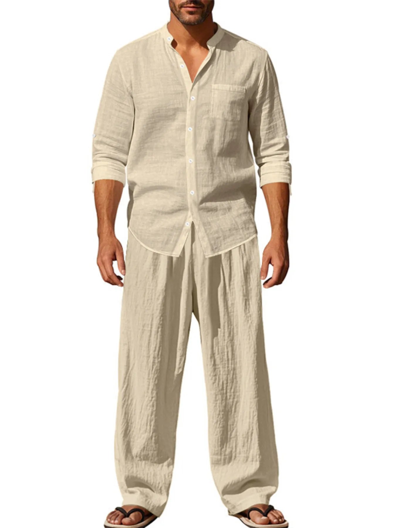 
                  
                    Men's Full Size Button Up Shirt and Pants Set Plus Size.
                  
                