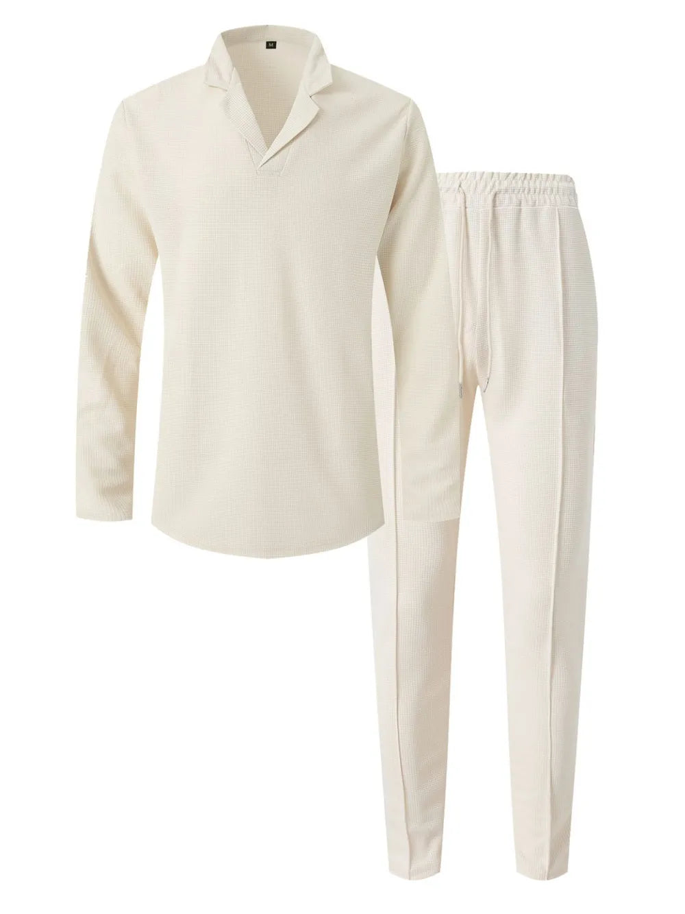 Men's Full Size Waffle-Knit Long Sleeve Top and Pants Set Plus Size.