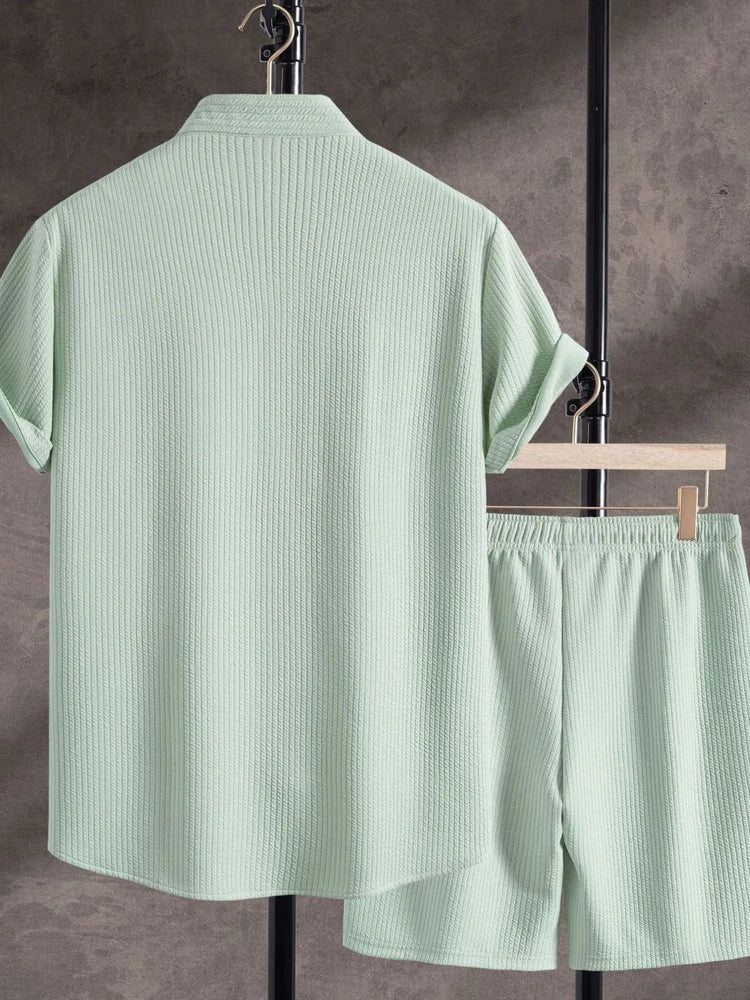 Men's Ribbed Short Sleeve Shirt and Shorts Set.