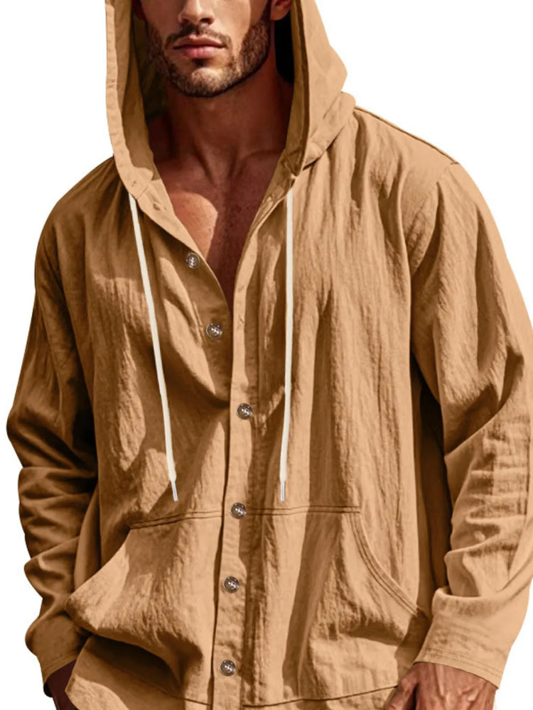 
                  
                    Men's Full Size Drawstring Button Up Hooded Top Plus Size.
                  
                