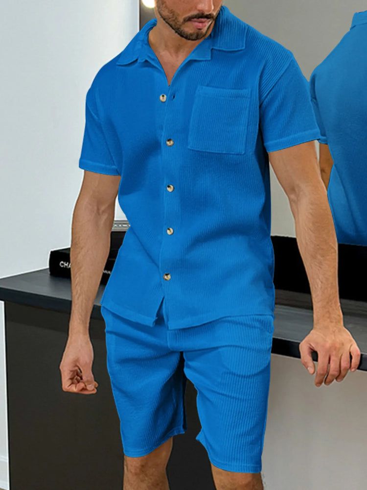 
                  
                    Men's Full Size Button Up Top and Shorts Set Plus Size.
                  
                