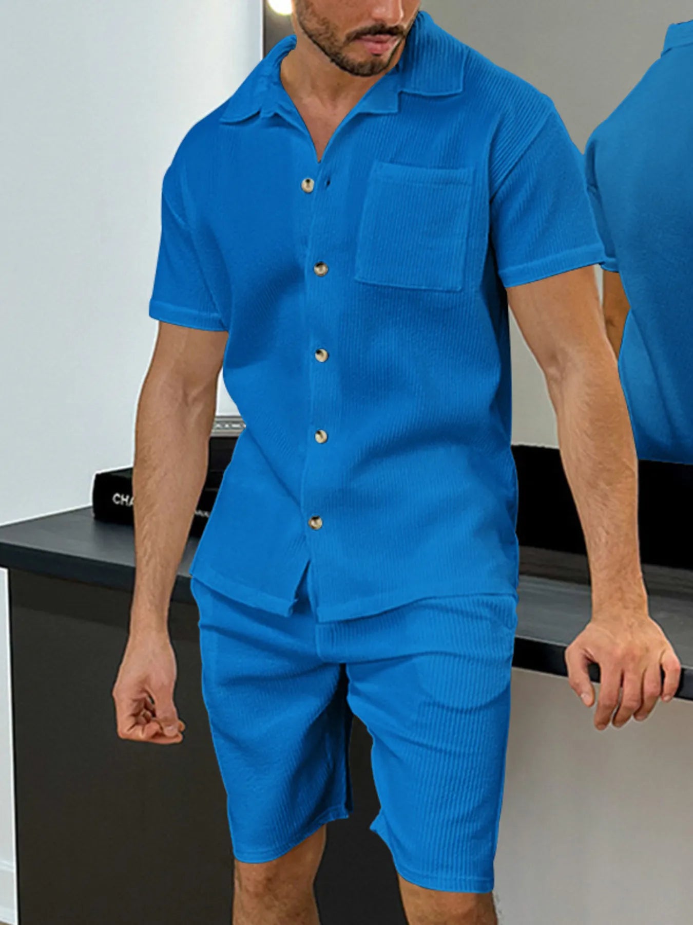 
                  
                    Men's Full Size Button Up Top and Shorts Set Plus Size.
                  
                