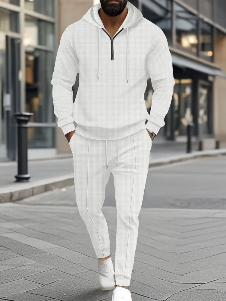 
                  
                    Men's Full Size Waffle-Knit Half Zipper Hoodie and Pants Set Plus Size.
                  
                