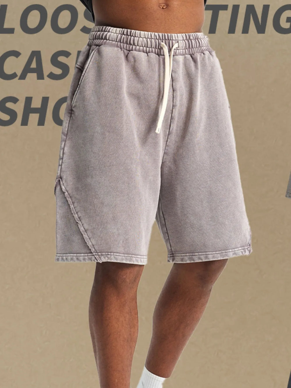 Men's Casual Drawstring Washed Shorts.