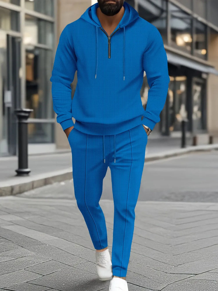 
                  
                    Men's Full Size Waffle-Knit Half Zipper Hoodie and Pants Set Plus Size.
                  
                